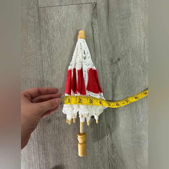 Mini decor umbrellas- red , white lace- vintage feminine dainty Victorian - Picture 2 of 6